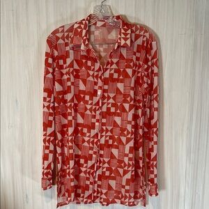 NIA LYNN PARADISE SHEER BUTTON SWIM COVERUP BLOUSE SMALL